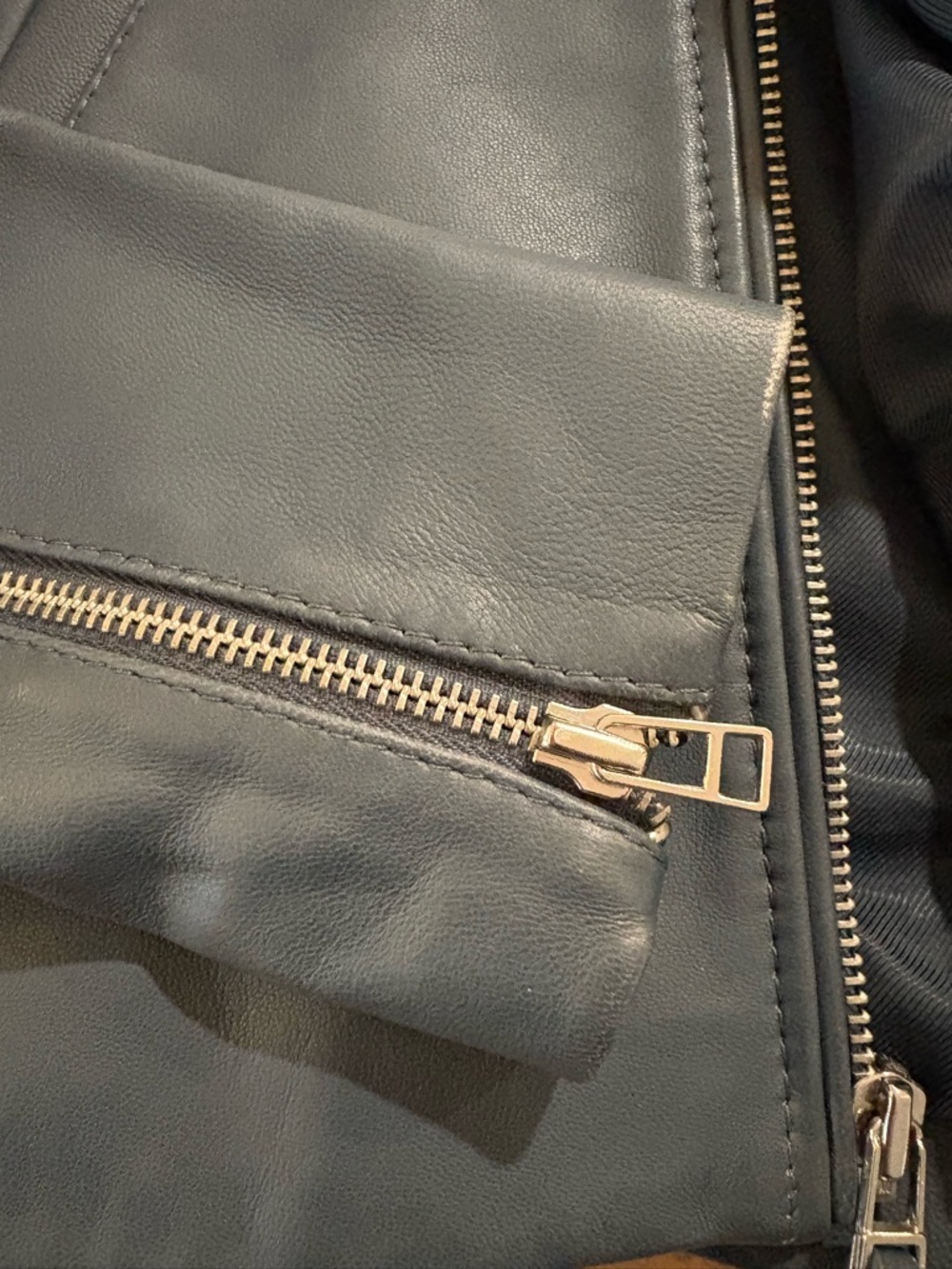 Everlane Modern Leather Zip Jacket with Classic Collar in Storm Blue - Picture 7 of 8